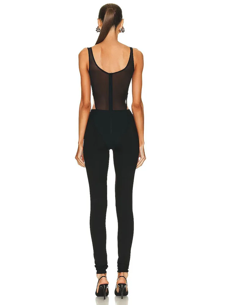 مثير مشد شبكة سوداء المرأة بذلة المرقعة الجوف خارج ضيق بذلة أزياء حزب قطعة واحدة الملابس النسائية