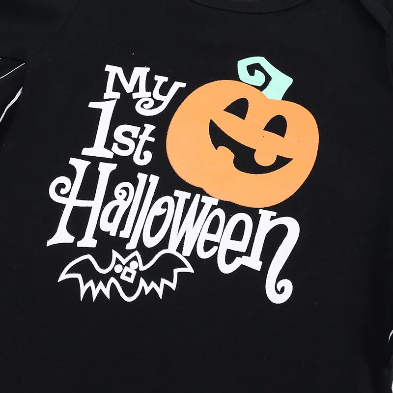 Macacão de manga comprida para meninos e meninas, estilo Halloween, fantasia estampa morcego abóbora, chapéu e roupas com capuz, 2 peças, 2024