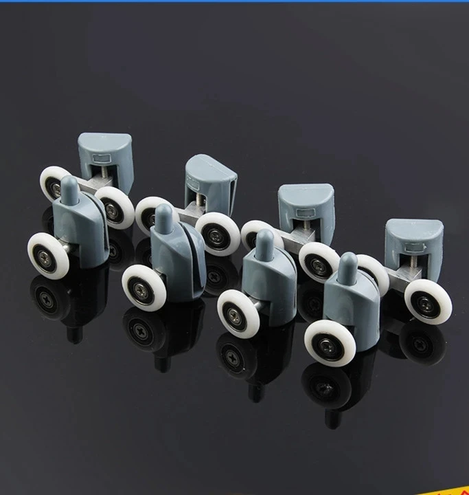 طقم عجلات باب كابينة الاستحمام مكون من 8 قطع مع زر تثبيت - عجلات مزدوجة 23/25/27 مم أعلى وأسفل للزجاج #6