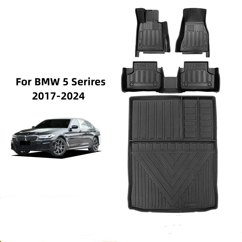 Car Floor Mats Compatible with BMW 5 Series 2024 G60 All Weather Waterperproof Car Mats TPE Trunk Mats Anti-Slip Cargo Liner