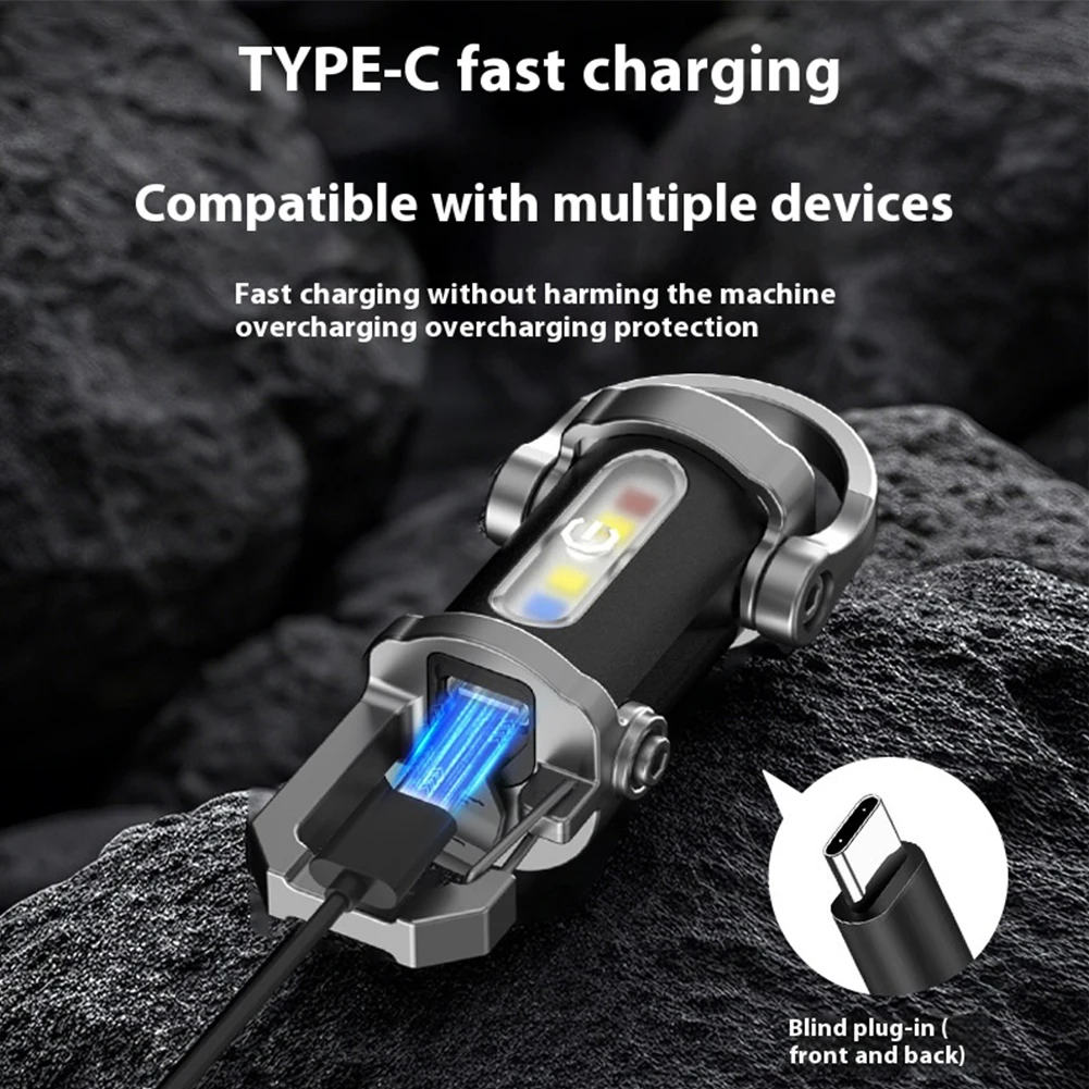 

COB LED Keychain Flashlight Type-C USB Rechargeable Pocket Working Light 7 Gear Ultralight Keyring Torch for Outdsie & Emergenci