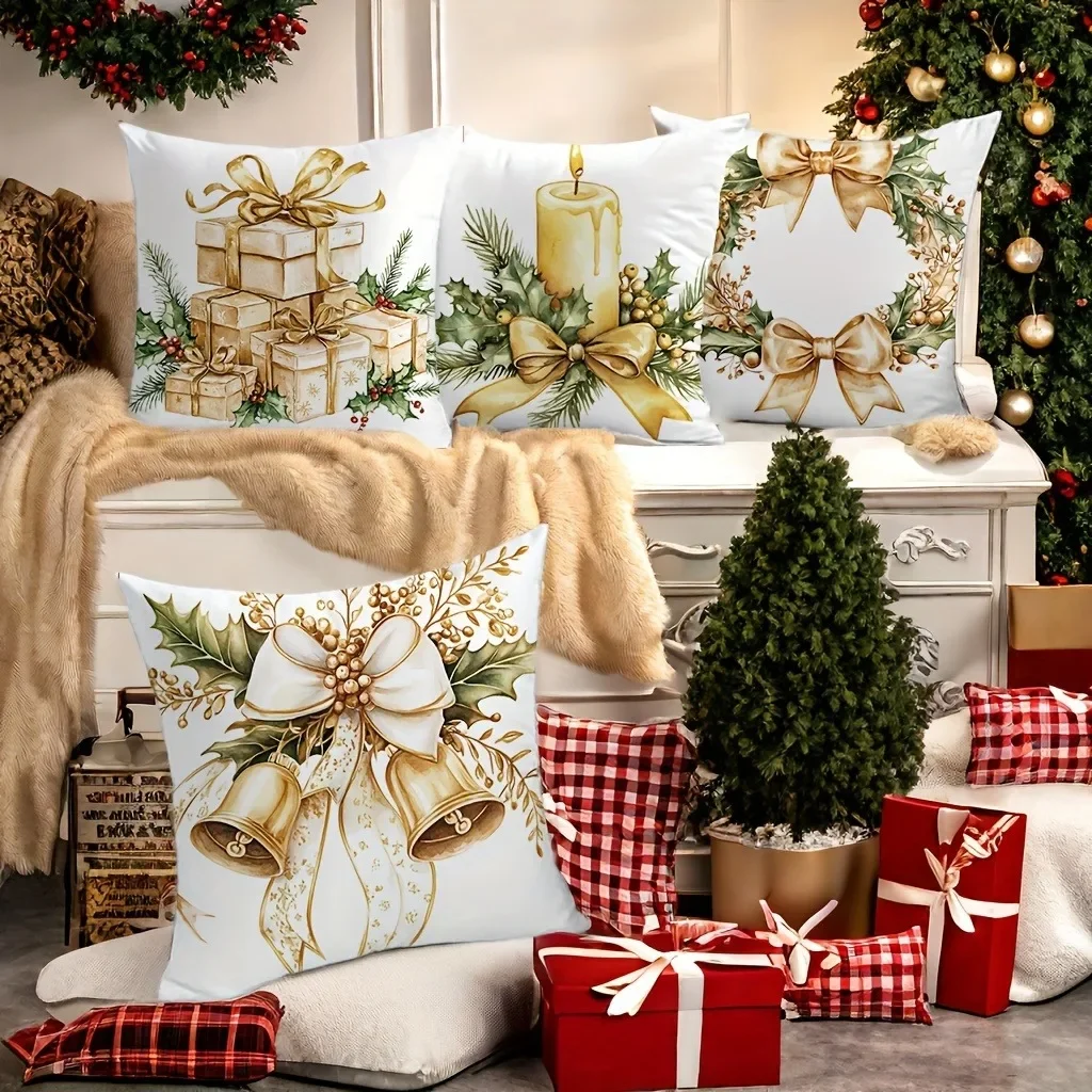 Christmas decoration pillow cover Christmas wreath gift box bell candle pattern living room sofa cushion suite room decoration