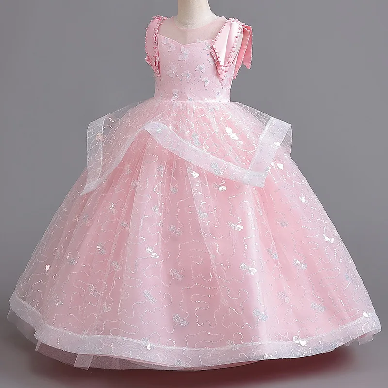 

2023 New Girls' Dress Long Wedding Princess Dress Host Piano Party Fluffy Performance Birthday Party Dress