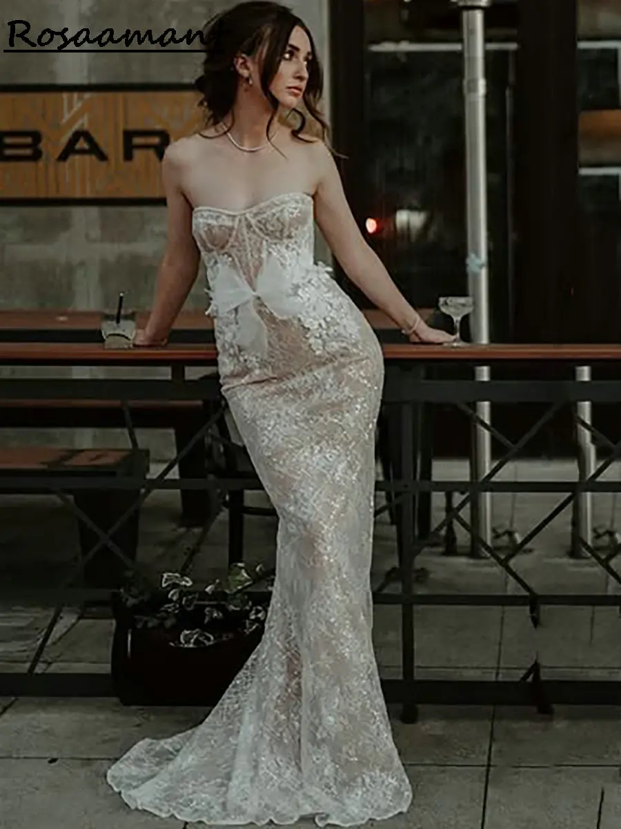 

Glitter Sequined Spaghetti Straps Mermaid Wedding Dresses Sleeveless Appliques Lace Bow Country Bridal Gowns
