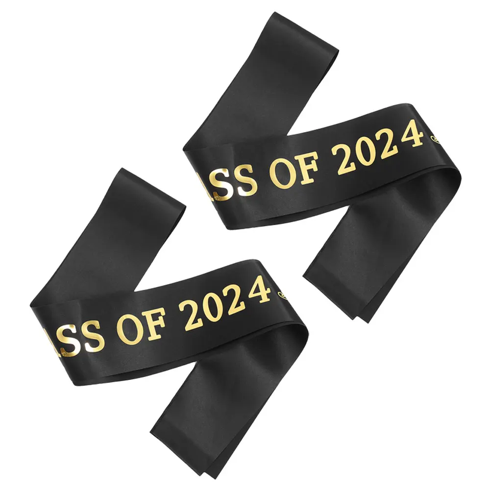 

2pcs Graduation Sashes Class of 2024 Black Fabric Gold Letters Comfort Material Exquisite Workmanship Senior Props