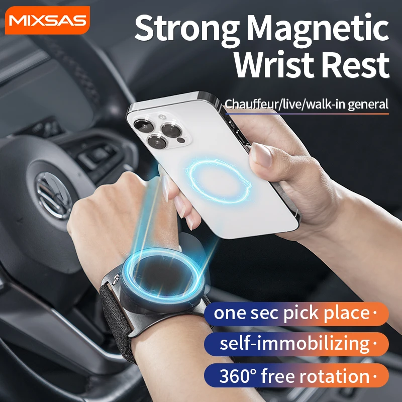 

MIXSAS Wristband Phone Holder Wrist Strap Portable Anti-Slip Portable Magnetic Car Holder for Sports Driving Running Cycling