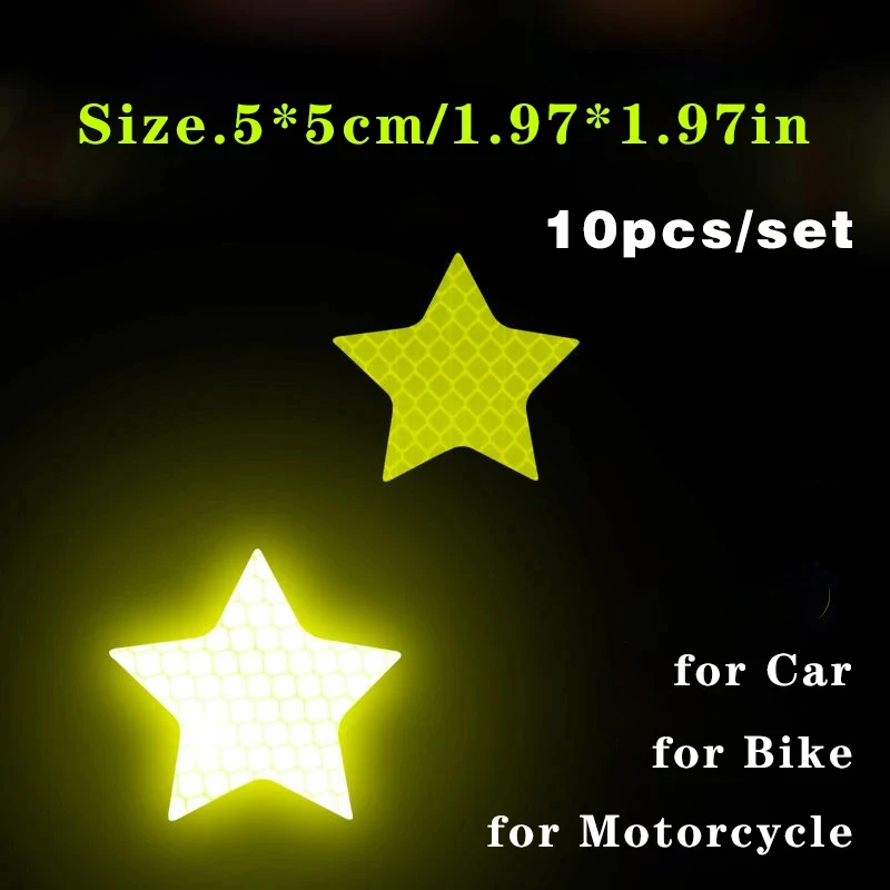 10pcs/set Car Bumper Reflective Safety Strip Stickers Car Star Reflective Sticker Reflective Warning Safety Tape