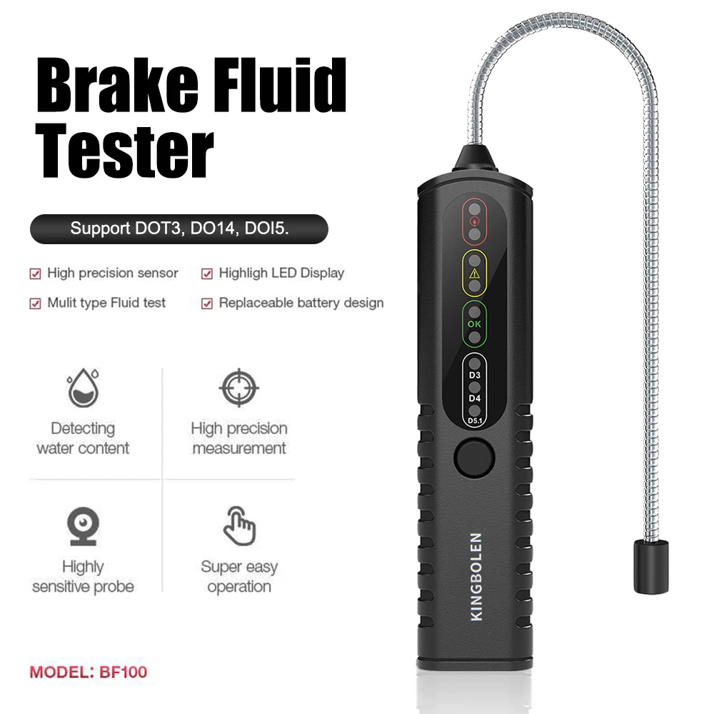 

Simple Button With Multiple LED Indicators Brake Fluid Tester BF100 Automotive Liquid Testing Tool For DOT3/DOT4/DOT5.1