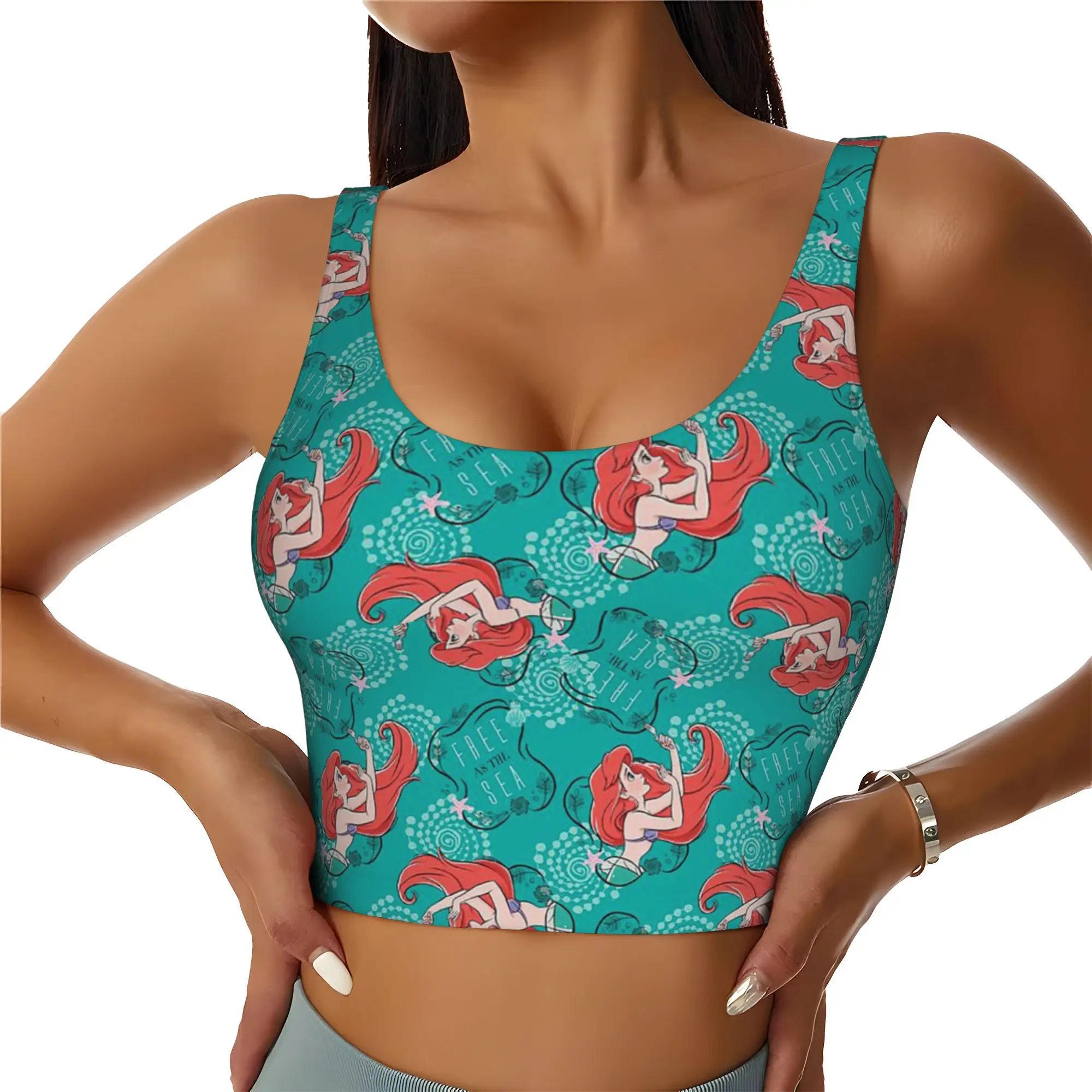 Custom Littles Anime Mermaides Sports Bra for Women  High Impact Workout Yoga Crop Top