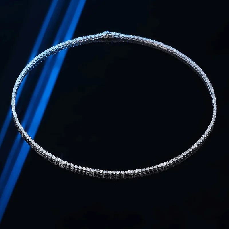 2mm 0.03ct D Color Moissanite Tennis Necklace 925 Sterling Silver Hiphop Rock Jewelry Women Men Link Chain Necklaces Pass Tester