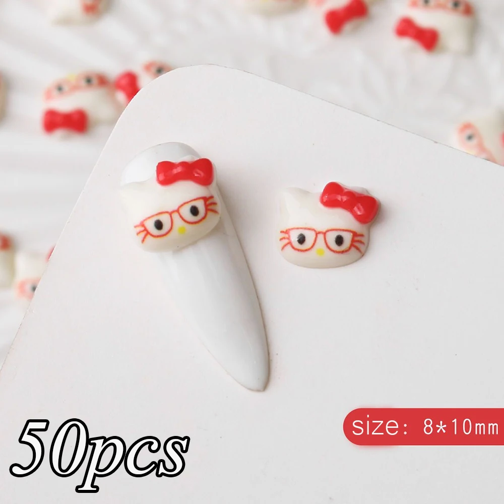 50 stks Bril Hello Kitty Hot Meisjes Nail Art Charms Retro Bril Mini Hello Kitty Y2K Nageldecoratie Hars Zomer manicure Ac