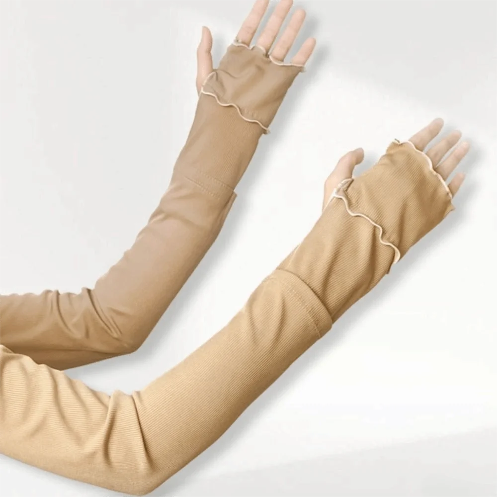 Fashion Ruffles Ice Silk Arm Sleeves Flared Solid Color Sunscreen Arm Sleeves UV Protection Cooling Cycling Arm Cover Running