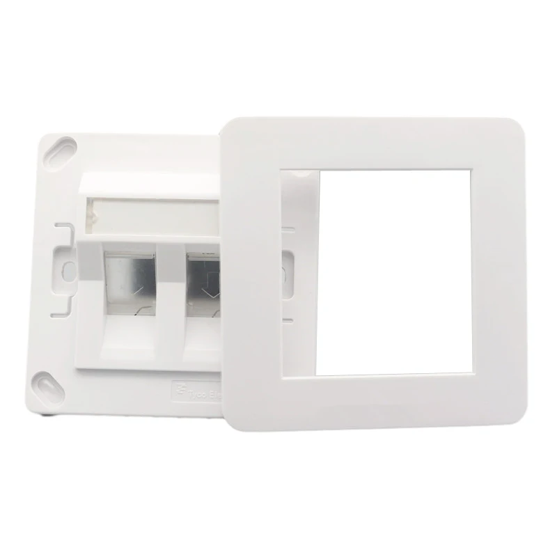 Two Gangs GB Angled Faceplate Blank Wall Panel With Shutter 2 Ports UK British Shuttered Face Cover Outlet Socket White 86x86mm