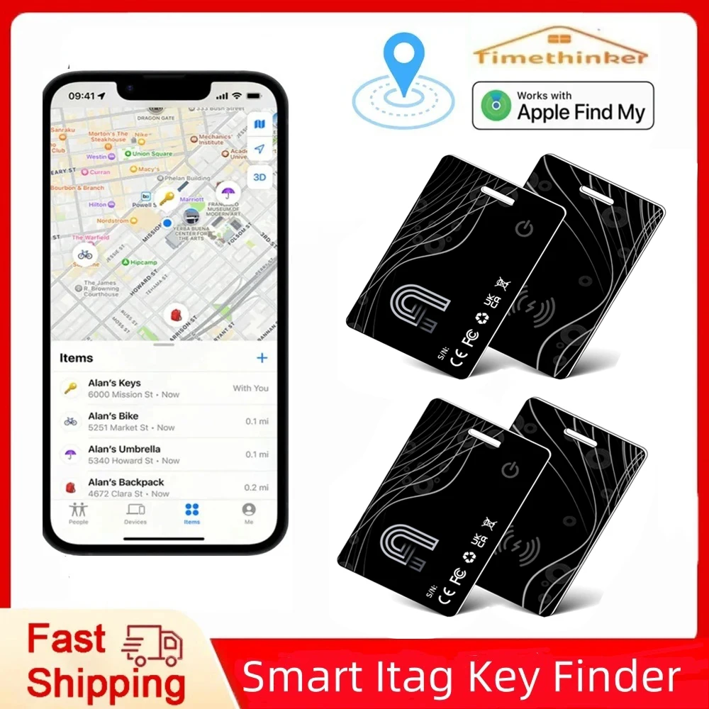 Pelacak Kartu Dompet Nirkabel Ultra Tipis dengan GPS Smart Tag Air Tag, Berfungsi dengan Aplikasi Apple Find My, untuk Kunci, Koper, dan Tas