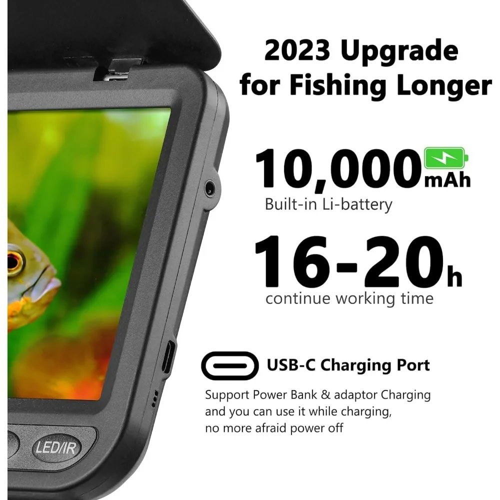 FishPro 7'' Underwater Fishing Camera HD 1080P- Ice Fishing Camera Underwater w/ 10,000mAh Li-Battery, 800cd/m2