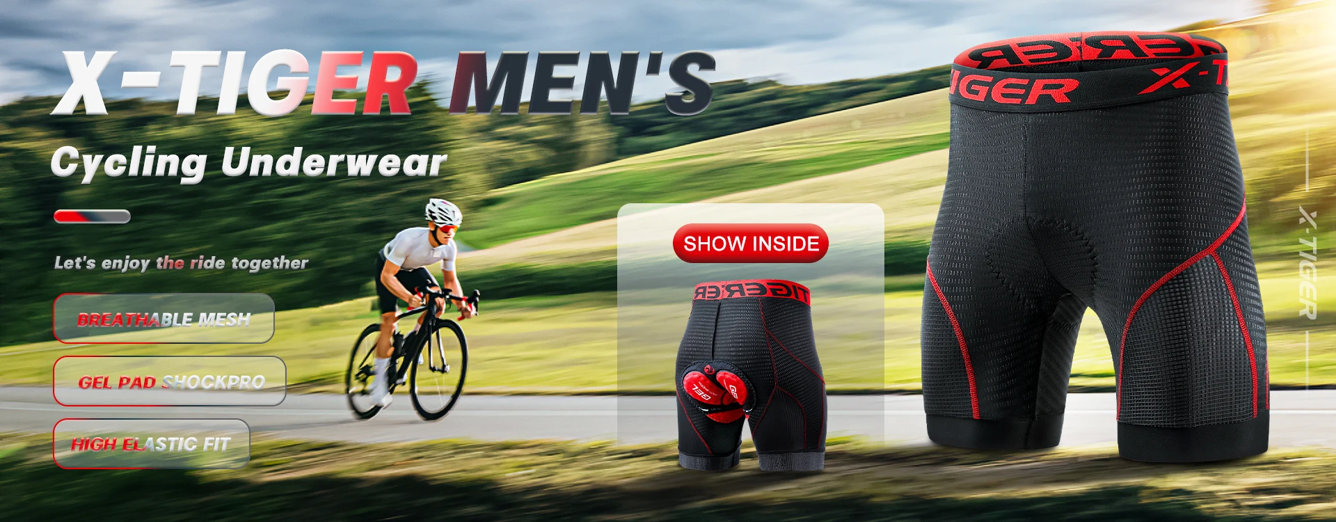 X-TIGER Herren-Radunterwäsche-Shorts, 5D-gepolstert, für Sport, Reiten, Fahrrad, Fahrrad, MTB, Liner-Shorts mit rutschfesten Beingriffen – Detail 1