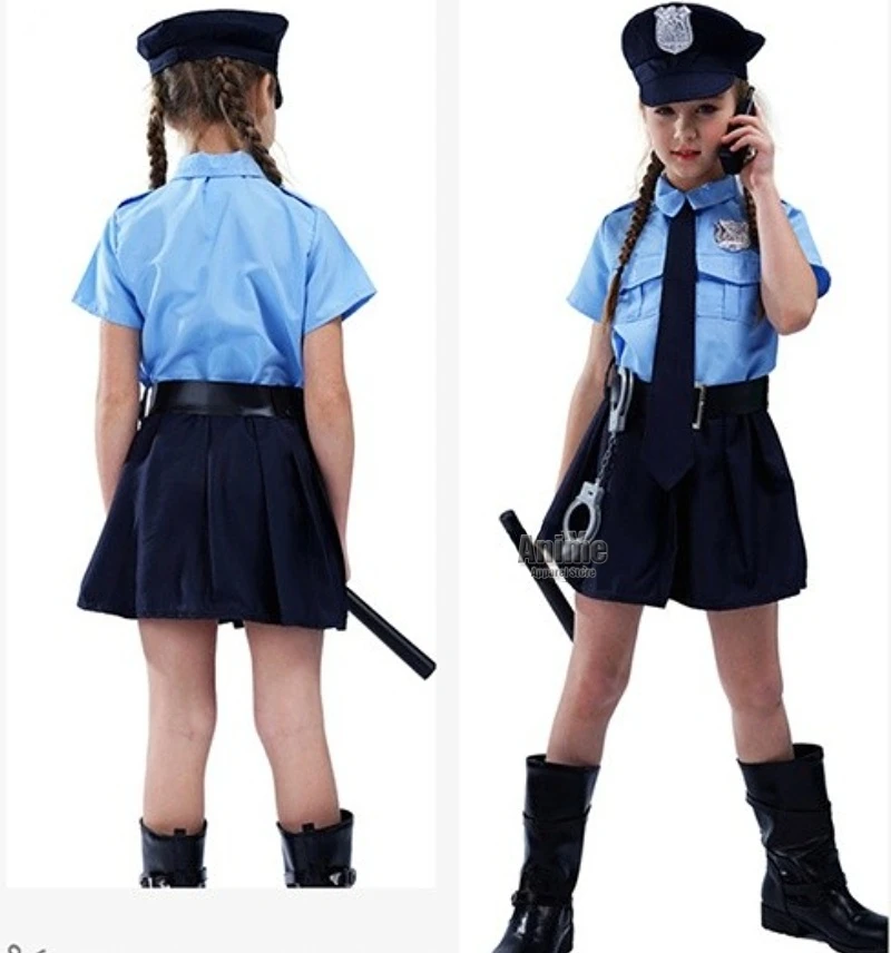 Cute Baby Girls Tiny Cop Police Officer Playtime Cosplay Uniform Kids Child Profession Halloween Role-Playing Dress Up Costume