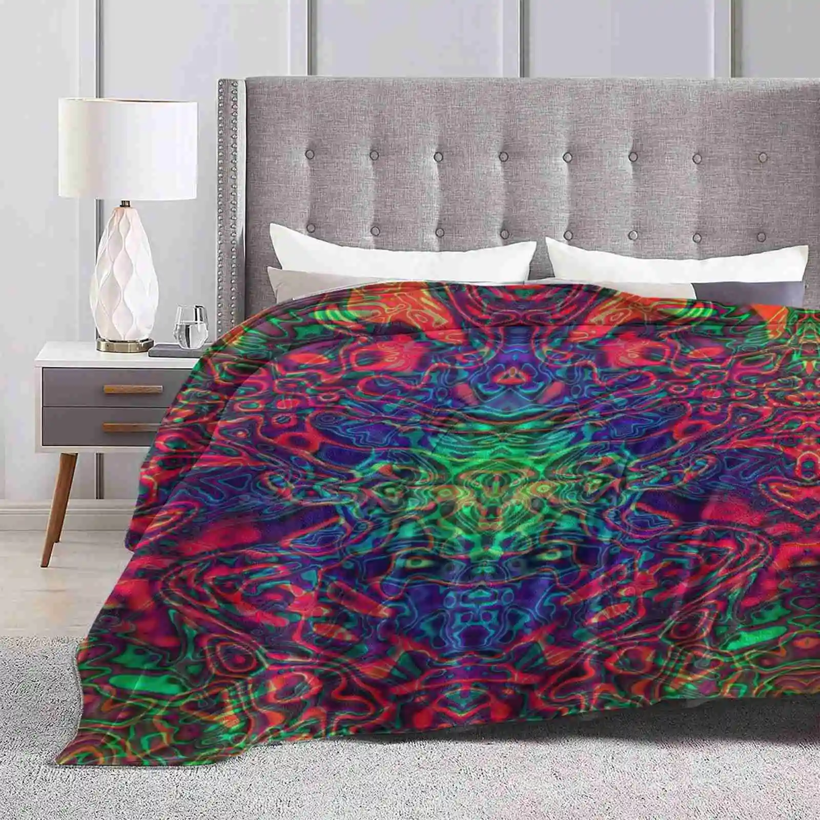 Goa Best Selling Room Household Flannel Blanket Goa Psytrance Psychedelic Trippy Pattern Vibrant Multicolor Alien Visionary