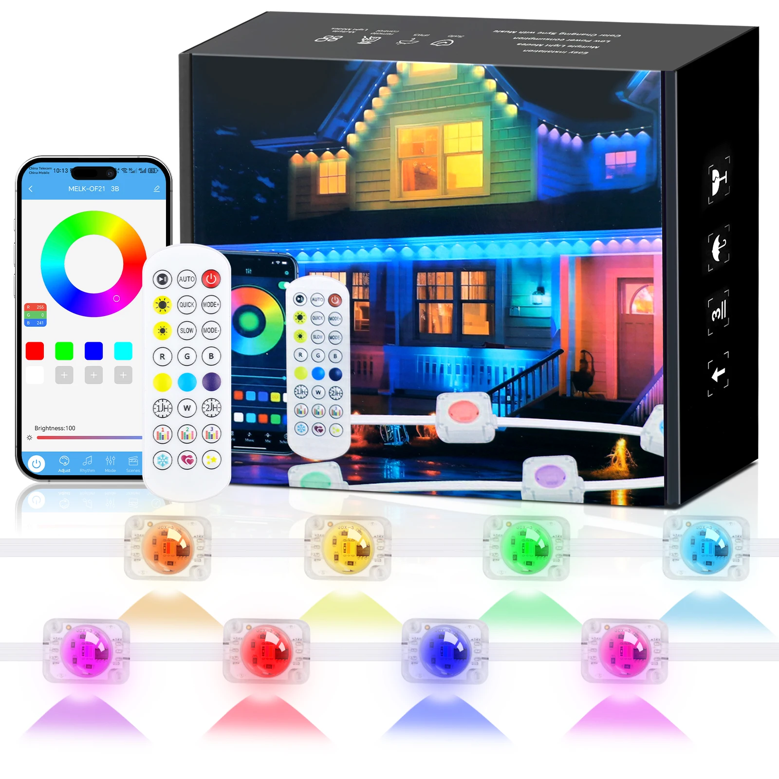 

24 В RGBIC Веревочный светильник WS2811 Светодиодная лента с контроллером Power Kit DIY Scene Light Рождественская свадьба Постоянное уличное освещение