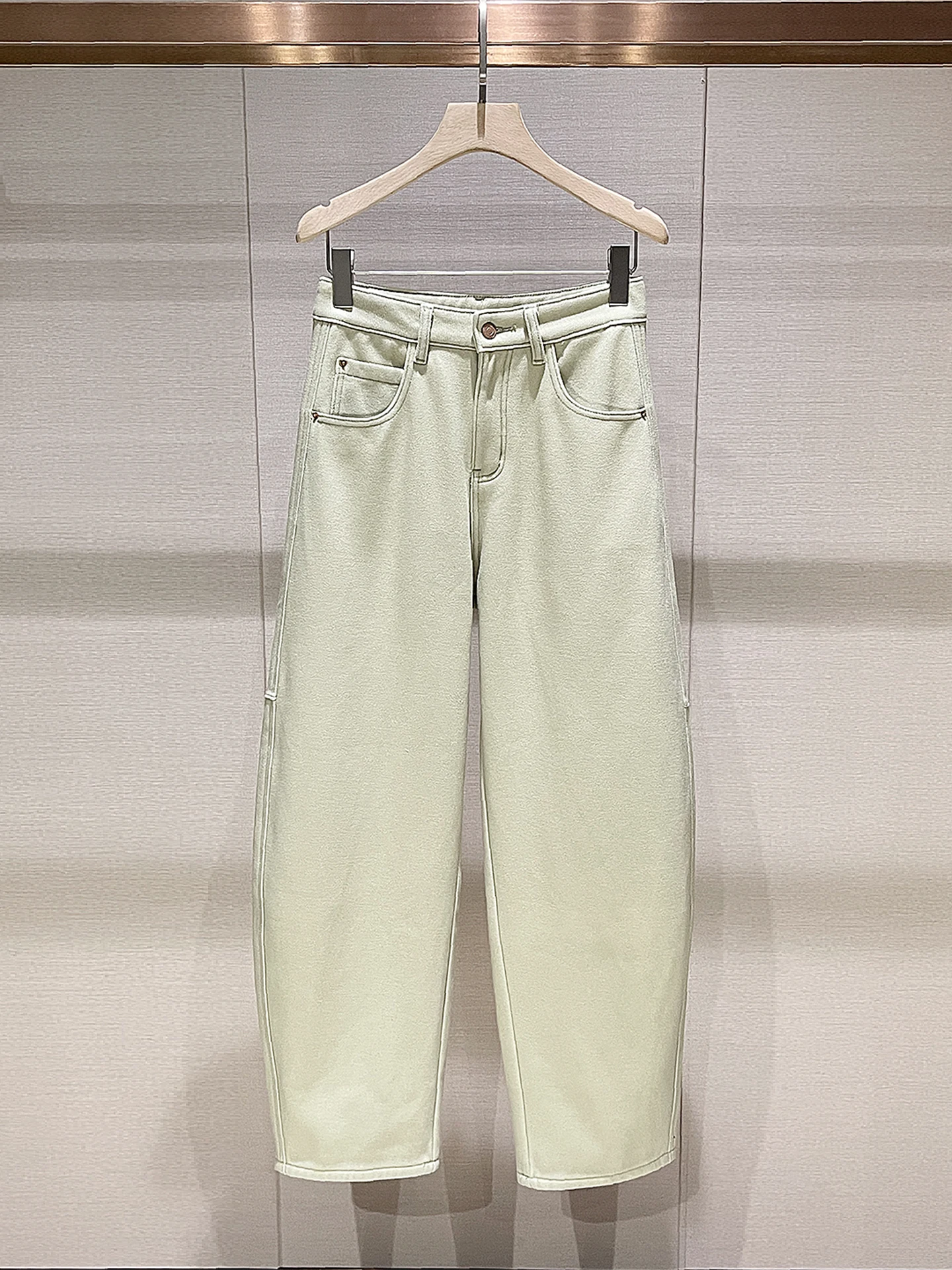 

Thiened Fce повседневные джинсы с высокой талией, женские зимние широкие брюки, утягивающие универсальные свободные джинсы, брюки-ножи