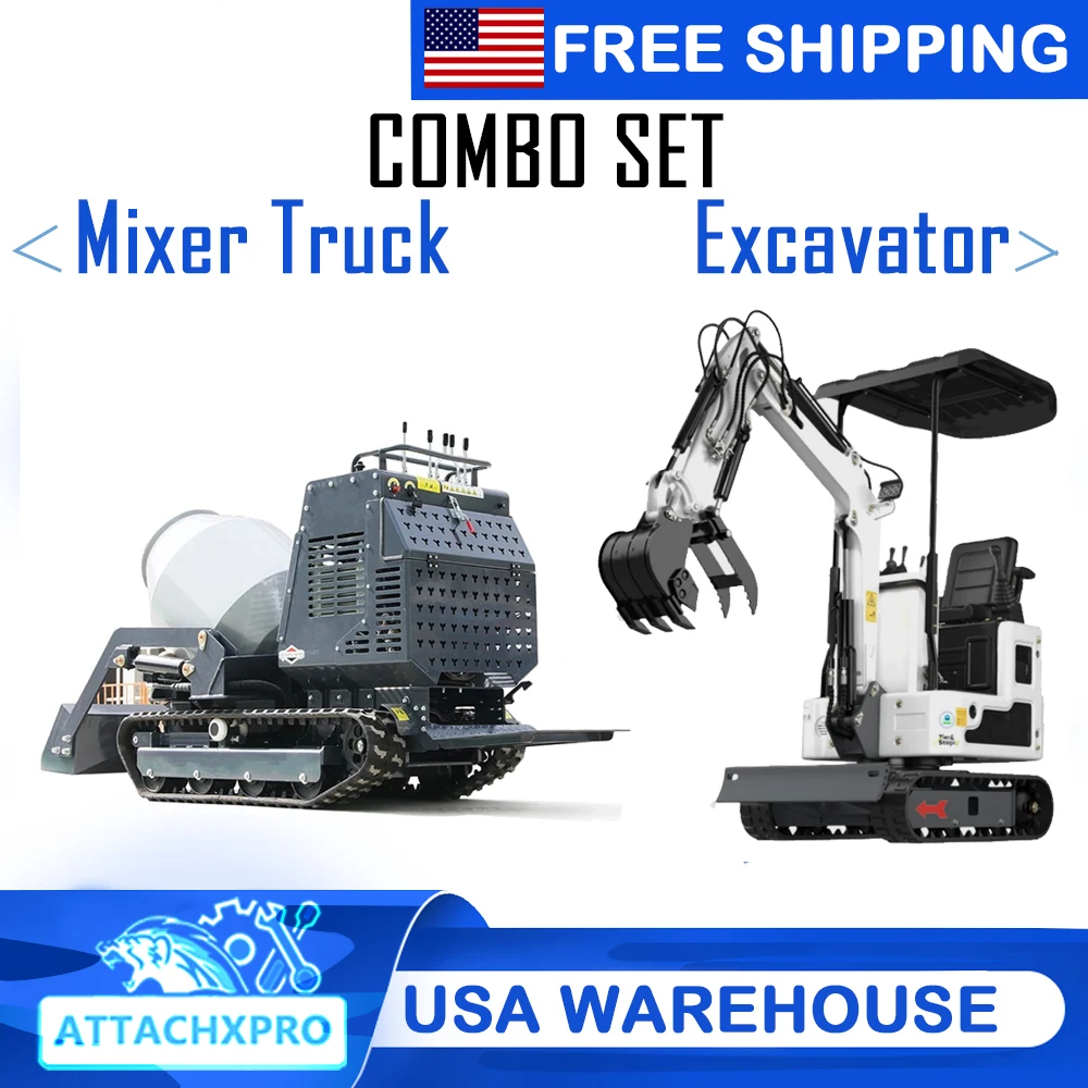 ATTAATTACHXPRO Combo Set Mini Excavation B&S Engine With Mini Concrete Mixer Truck Free Shipping