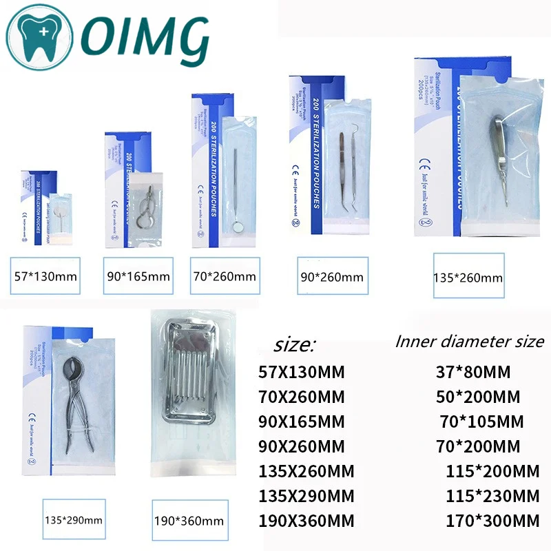 Dental Self-sealing Sterilization Pouch Dentistry Medical Grade Paper +CPP/PET Film Packaging Bag Dental Accessories 200Pcs/box