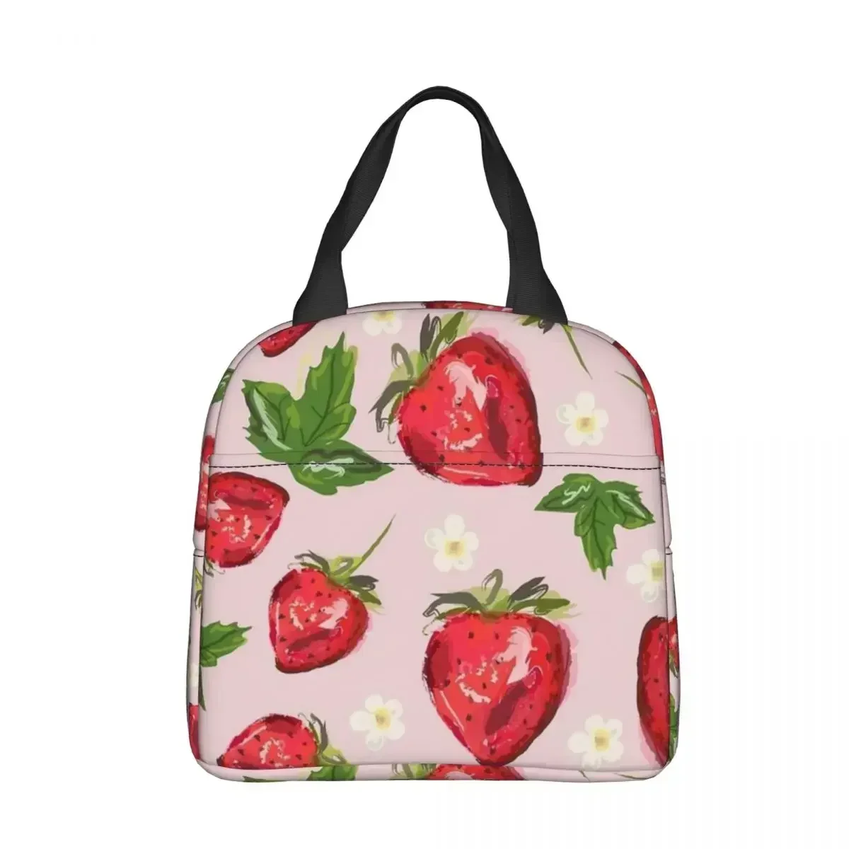 Strawberry Botanical Insulated Lunch Bags High Capacity Cute Cartoon Fruit Reusable Thermal Bag Tote Lunch Box Travel Girl Boy