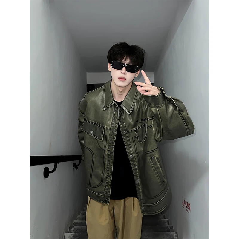 

Кожаная куртка мужская осенняя 2024, новая, с дизайнерским кройкой, в стиле мотоциклетной, элитная, стильная, из искусственной кожи