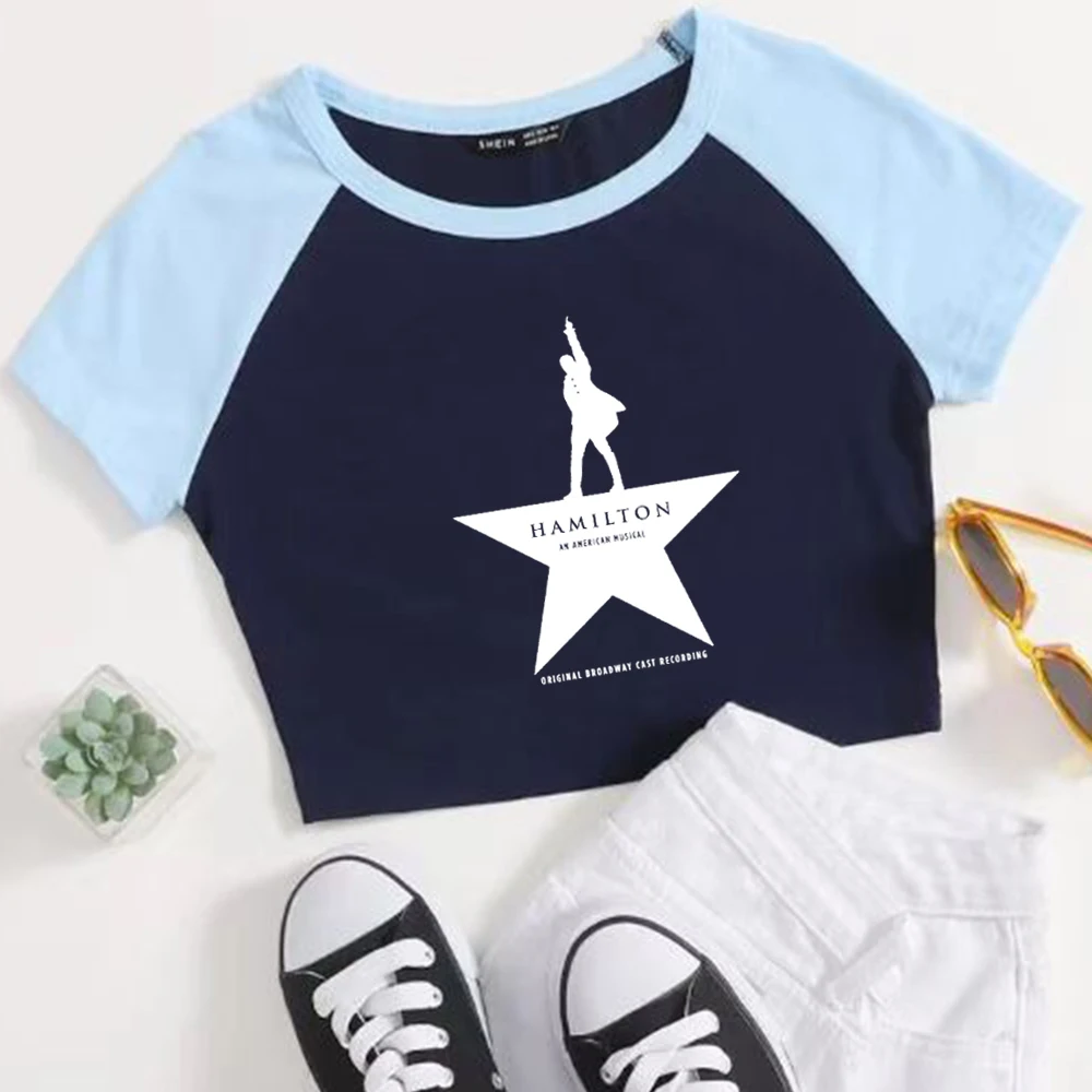 Hamilton An American Musical 2024 Super-short O-Neck Crop Tops Music Fans Gift T-Shirt Regular Girls Fashion Short Sleeves