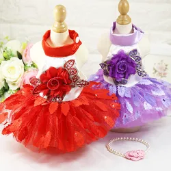 Pets Accessaries Dogs Cats Princess Flower Lace Dress For Pet Wedding Party Spring Summer small Teddy girl ropa para perro