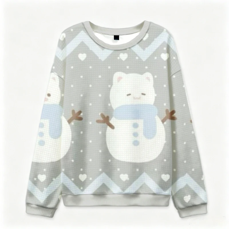 

Men's Cute Christmas Cat Sweatshirt Loose Fit Long Sleeve Texture Fabric Autumn Top 2026 Fashion New Crewneck Pullover