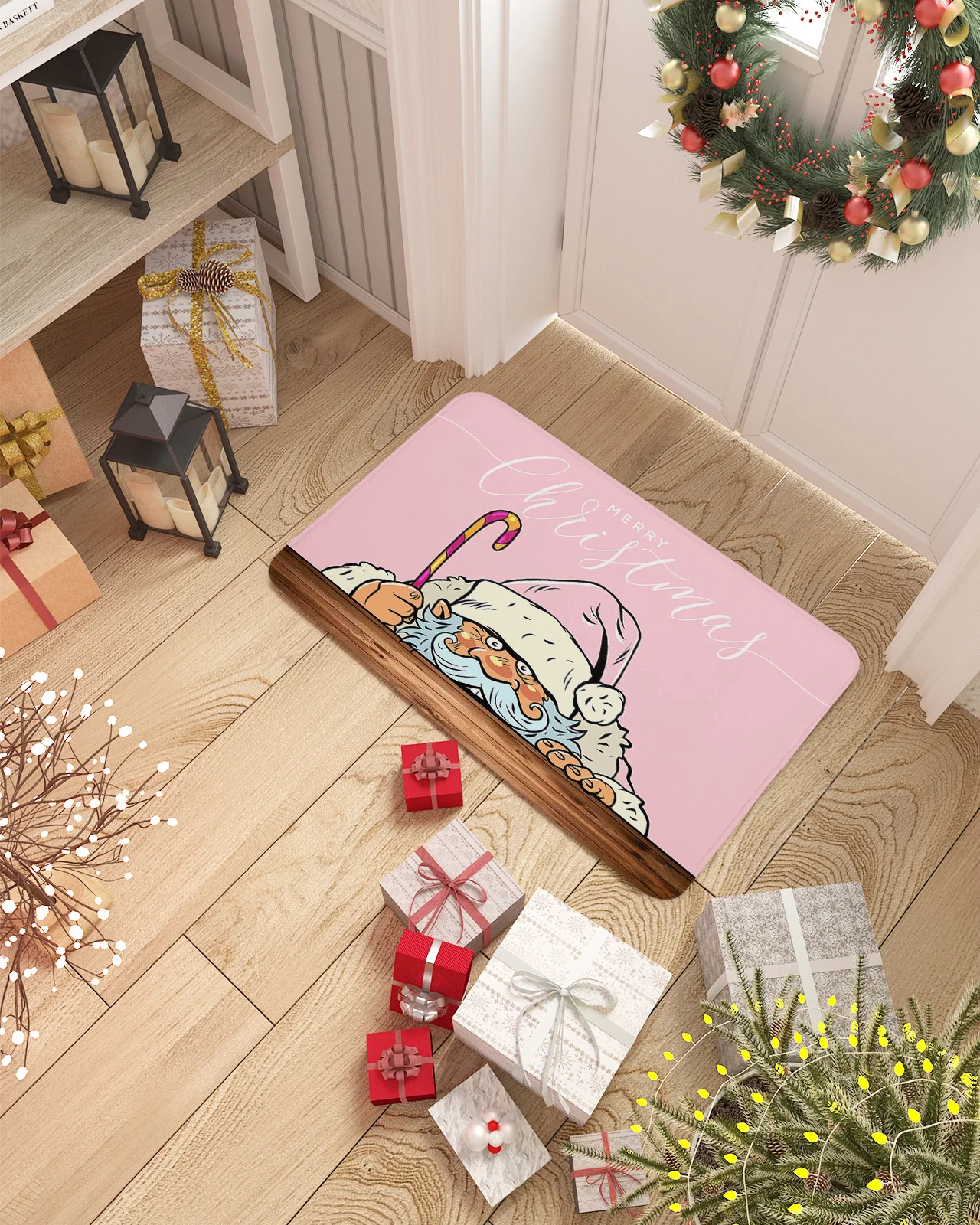 Christmas Santa Claus Pink Doormat Decorations for Home Carpet Navidad Ornament New Year Gifts Xmas Party Decor Rug Mat