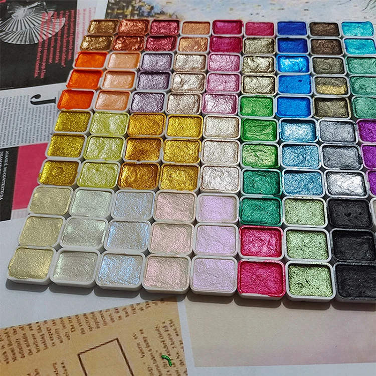Perlmuttfarbene, solide Aquarellfarbe, Metall-Aquarellmalerei mit glänzenden Perlen, solide Aquarellmalerei und Künstlerbedarf – Detail 9