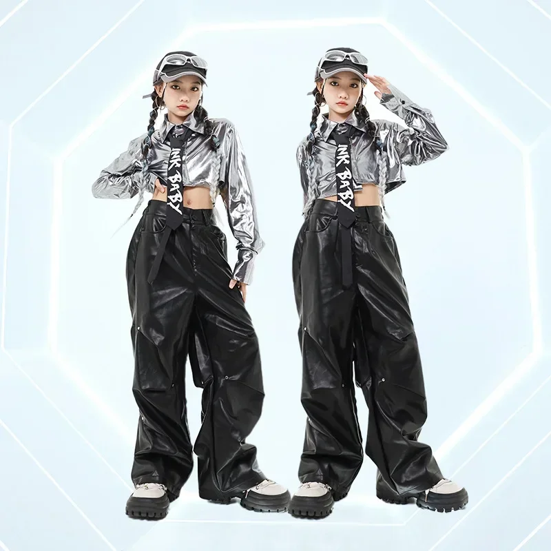 Kind Jazz K-pop Kostüm Hip Hop Kinder Pailletten Quasten Crop Top Cargo Hosen Rock Mädchen Street Dance Shorts streetwear