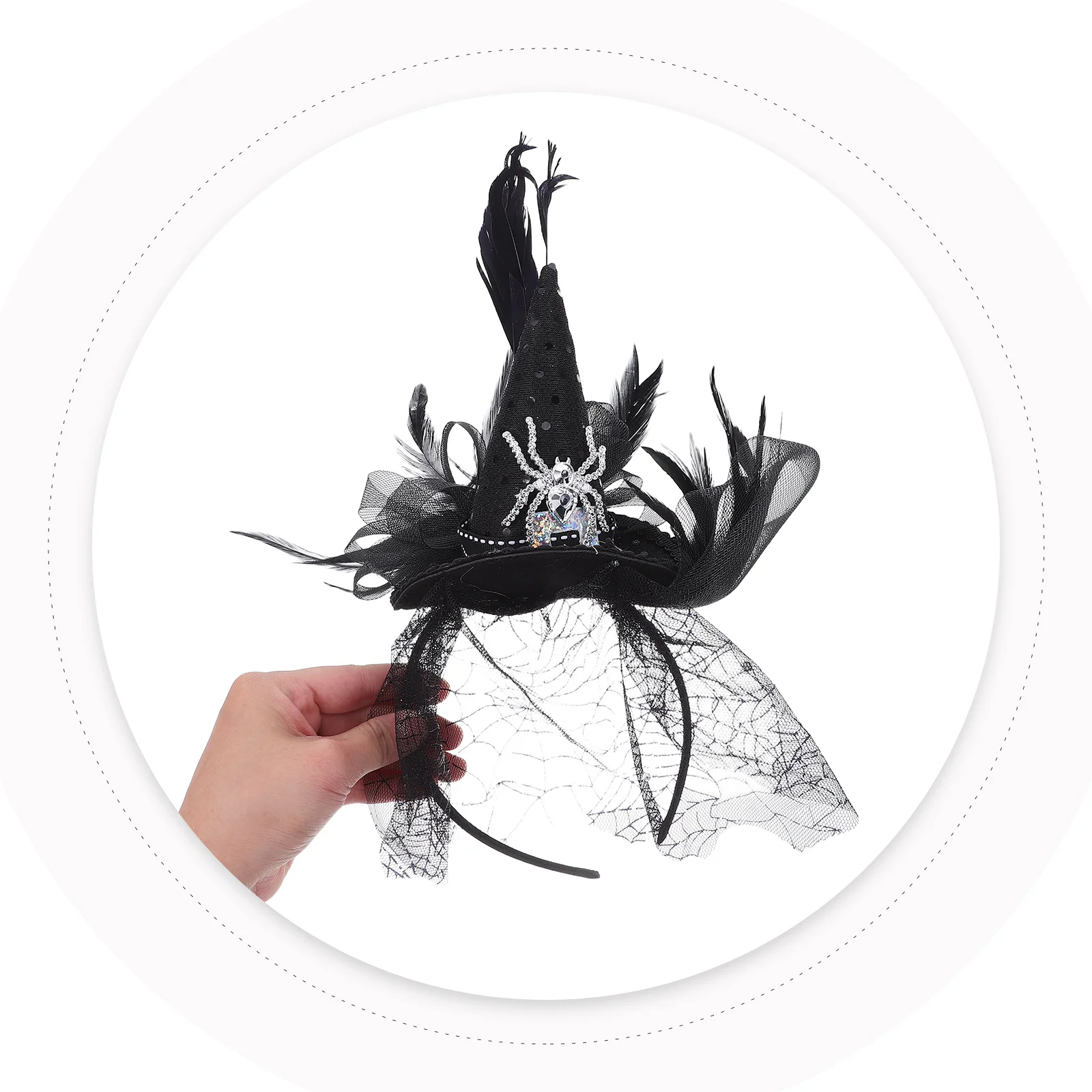 

Witch Hat Hair Hoop Black Spider Web Halloween Headband For Women Kids Lightweight Adjustable Cosplay Party Accessory Witch