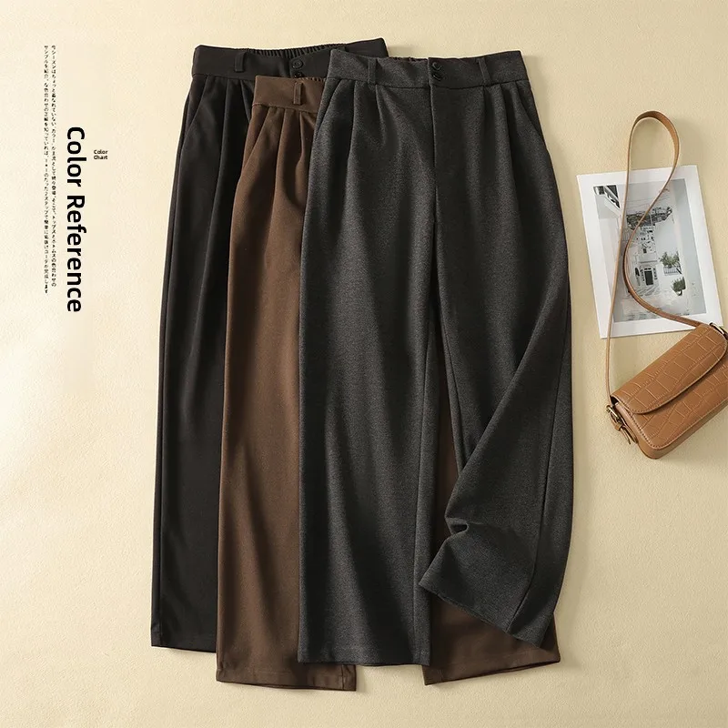 

Loose Straight Leg Pants Elastic Waist Long Trousers Pure Color Women's Casual Spring Autumn Winter New Style High Waist Trou...