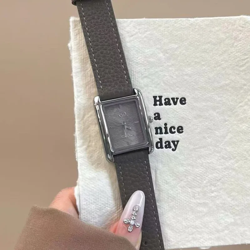 New Rectangular Women'S Watch Korean Style Quartz Leather Strap High-Quality Watch Exquisite Women'S Wristwatch, Gift For Women.