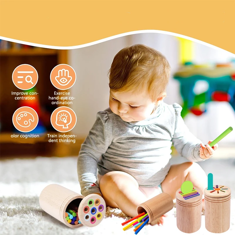 Baby Sensorisch Spelen Montessori Speelgoed Kleur Vorm Sorteerdoos Object Permanentie Coin Stick Parochie Kinderen Vroeg Educatief Houten Speelgoed