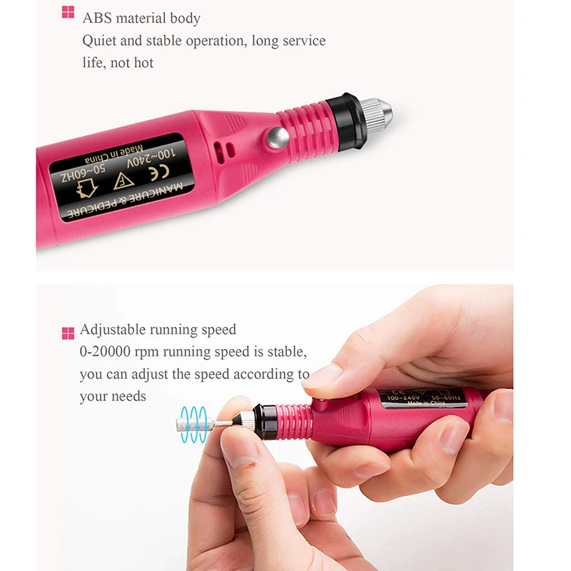 Set trapano elettrico per unghie, kit professionale per manicure e pedicure con 6 punte da trapano, ricaricabile tramite USB e velocità regolabile