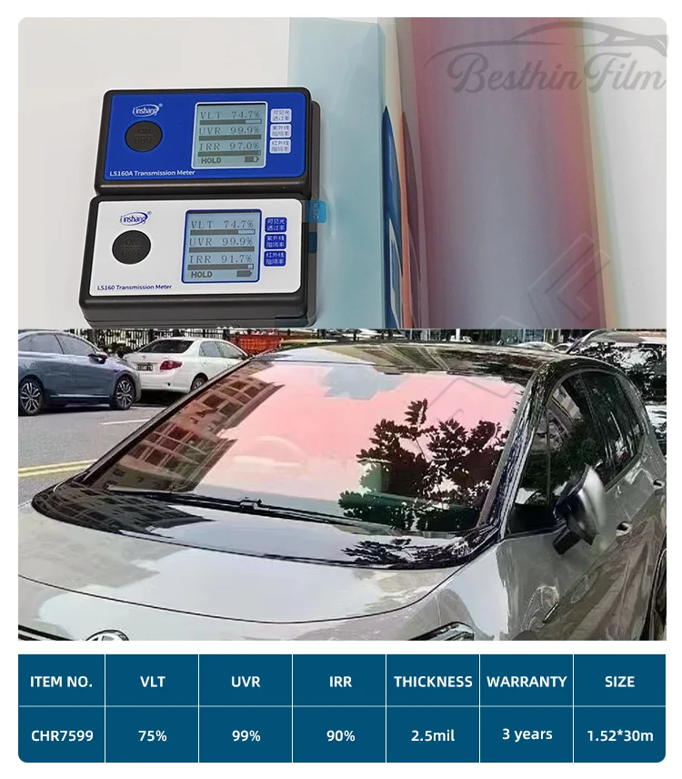 Kameleon PET-materiaal Auto voorruit Voorruit Bescherming Schaduwsticker Zelfherstellende UV-bestendige warmte-isolatie Tintfilm