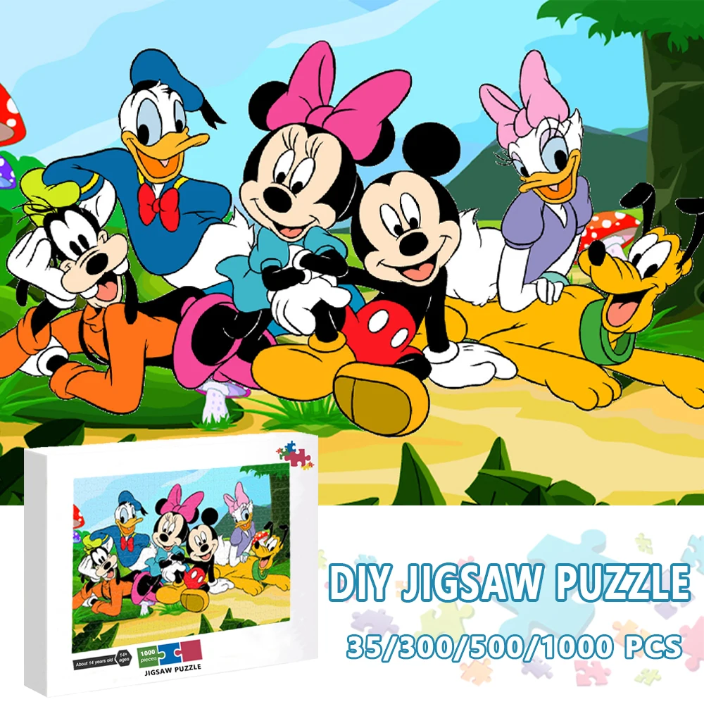 Disney Cartoon Mickey Mouse Jigsaw Puzzle Donald Duck 1000 Pieces Cardboard Jigsaw Decompression Toys for Adults Anime Toys