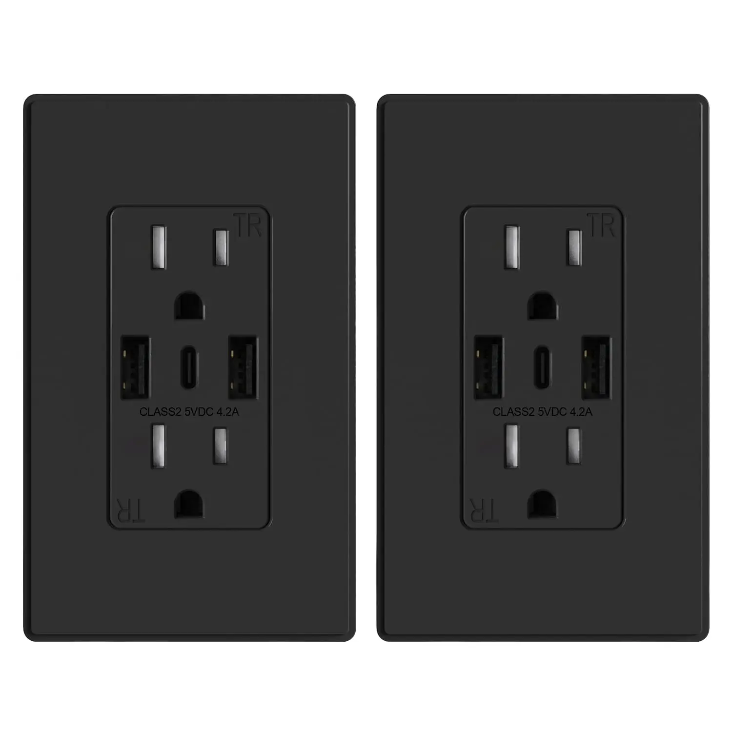 

3-портовая USB-розетка для стены с разъемом Type-C, матовый черный цвет, защита от несанкционированного доступа, сертифицирована UL, 2 штуки в упаковке