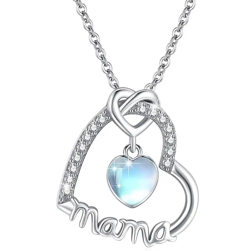 Collar con Colgante de Corazón de Imitación de Piedra Lunar Huitan, Accesorios Románticos para Mamá con Brillantes Circonitas, Regalo de Joyería para el Día de la Madre