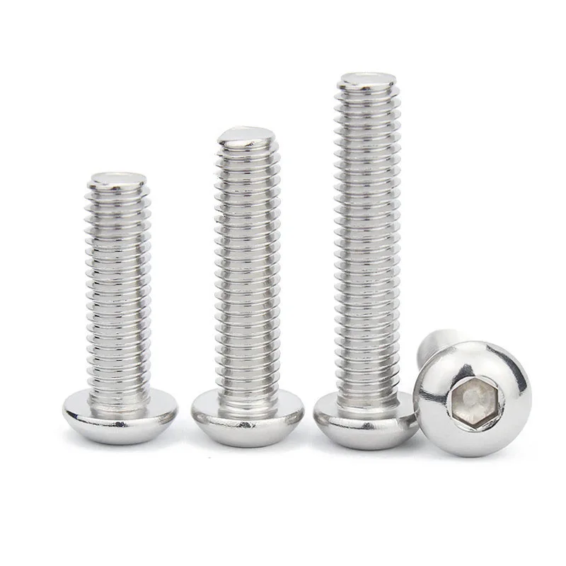 50Pcs M2 M2.5 M3 M4 ISO7380 GB70.2 304 Stainless Steel A2 Round Head Screws Mushroom Hexagon Socket Button Head Screw