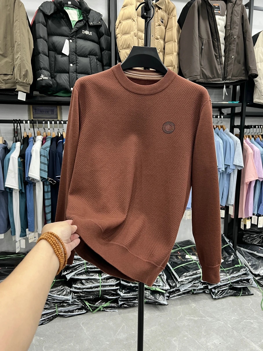 

Warm Fce Lined Knitted Sweater round Ne Slant Pattern Busin Casual Thiened Autumn Winter Thermal T-irt Underwear