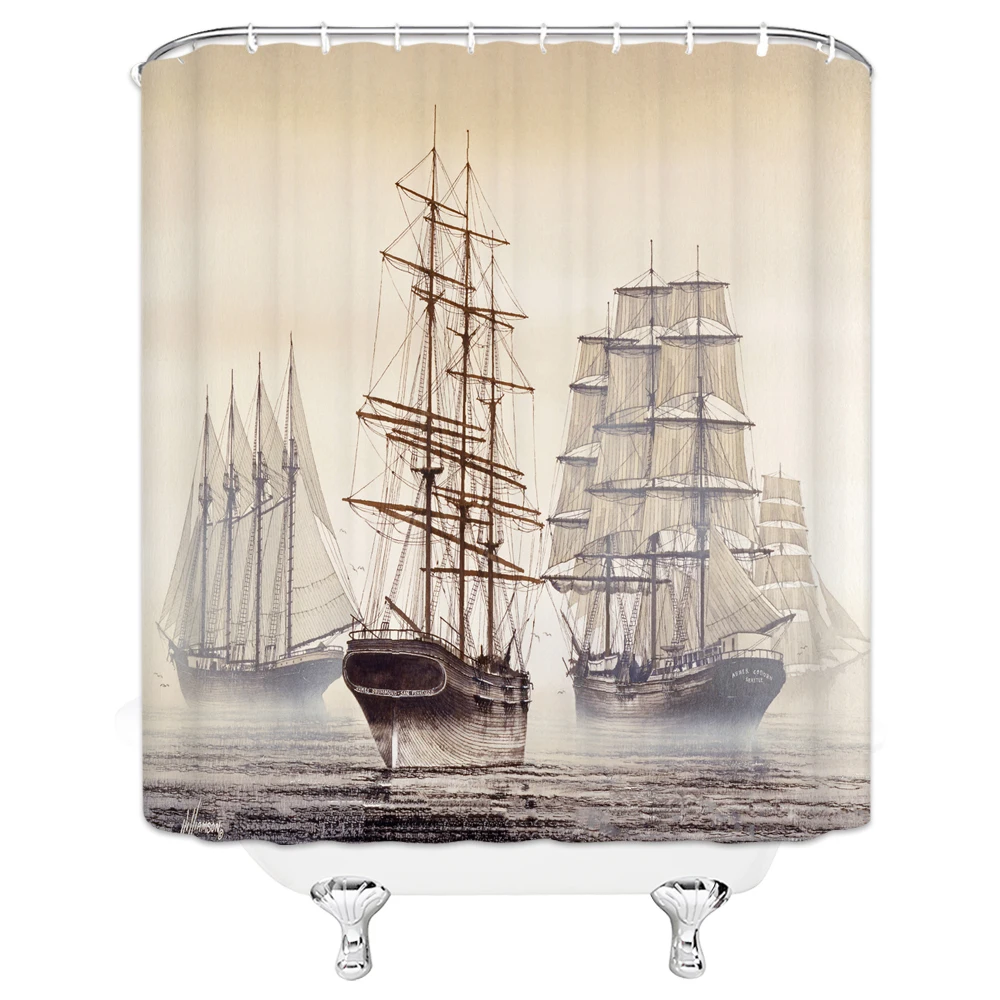 3D Printing waterproof Shower Curtains European Retro Ferry Bathroom Polyester cloth High Quality Washable Bath Home Decor