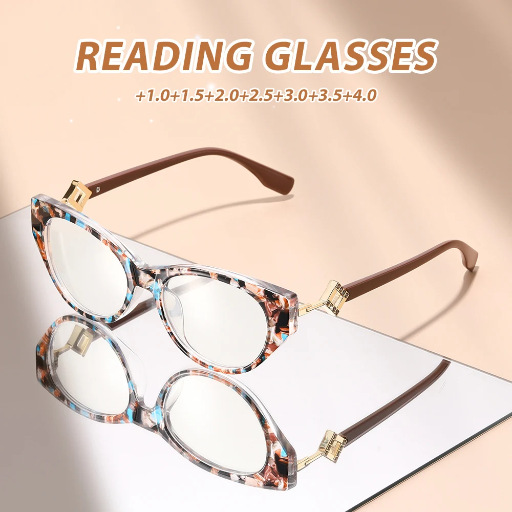 Oyalie Modische gemusterte leichte Lesebrille mit transparenter gemusterter Material- und Metallschnalle, stilvolle Bügel, exquisiter Stil, verabschieden Sie sich im altmodischen Look, bequem und