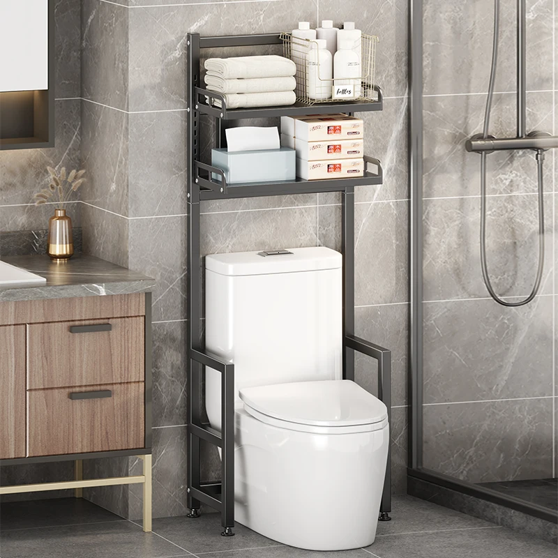 The Bathroom Storage Cabinets and Storage Shelves Above the Toilet Feature Adjustable Heights, Are Made of Rust-Resistant Metal Frames and Metal Partitions, and Contain Items Such as Toiletries, Towels, Decorations, Cosmetics, and Other Bathroom Supplies, Bathroom Shelves, and Toilet Shelves view 6