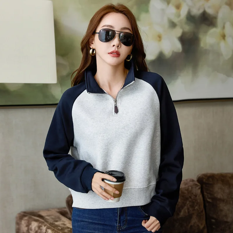 New 2013 Women Hoodies Winter Fashion Patchwork Sweatshirts Fleece Long Sleeve Hooded Female Casual Short Pullovers Streetwear