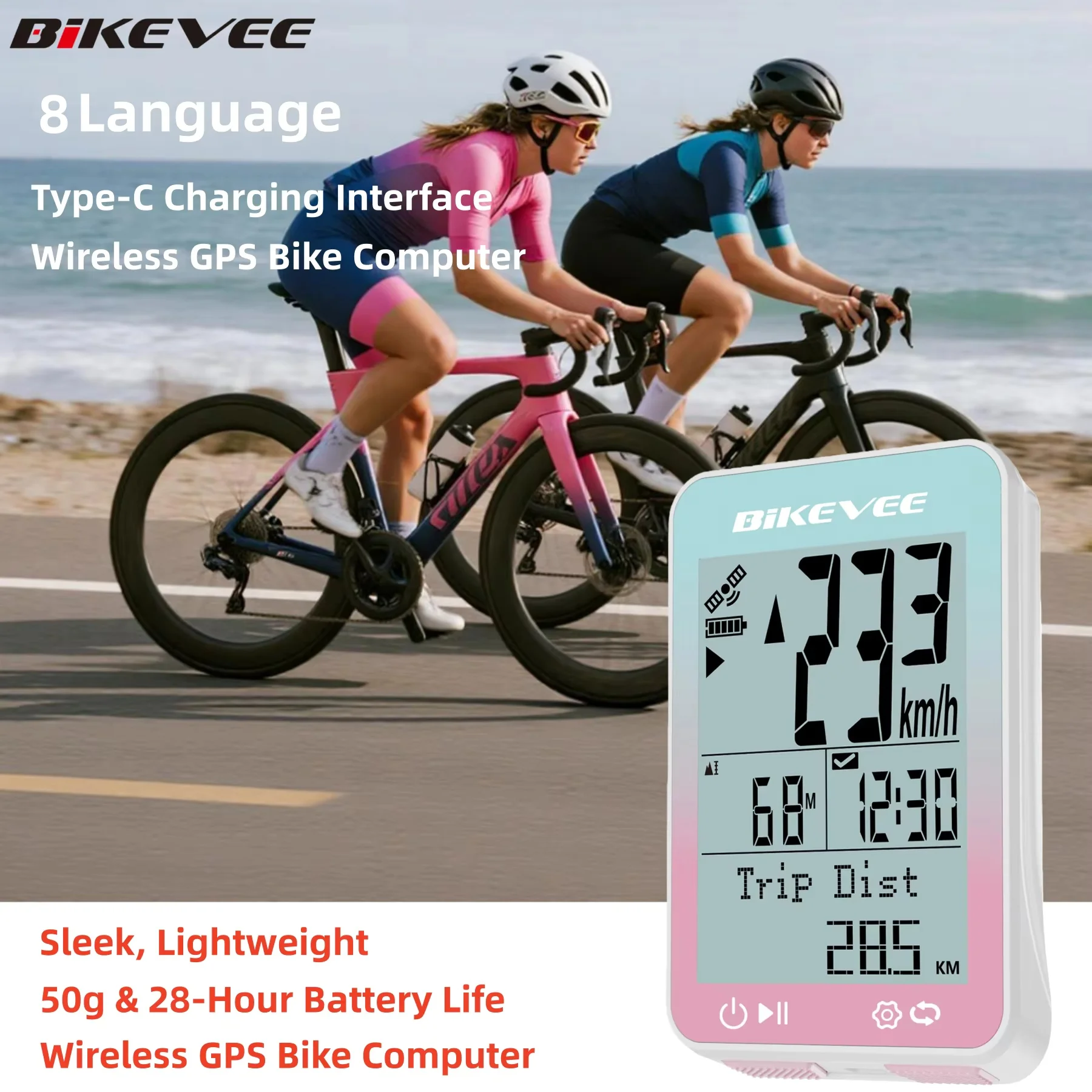 8-Sprachiger Multifunktionaler GPS-Fahrradcomputer Kabellos KM/H MPH mit Auto-Hintergrundbeleuchtung Fahrrad-Tachometer Kilometerzähler Tracker